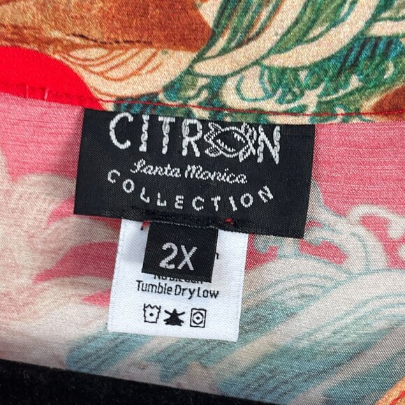 Citron Santa Monica Womens Plus 2X Mandarin Collar Asian Print Tunic Top Blosue - Picture 4 of 12